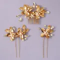 Elegant handmade gold bridal hair comb and pins set with white pearls and crystals - Versatile Commuter Hair Pin HS-J7151G