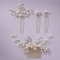 Handmade bridal hair set with pearls and crystals in gold finish for weddings. - Casual Luxury Set HS-J7073G