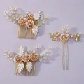 Handmade floral bridal hair comb and pin set with pearls and crystals - Versatile Party Set HS-J6360