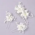 Handmade white fabric flower bridal hair accessories set with pearls and crystals - Versatile Wedding Dress Set HS-J6267