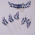 Handmade bridal hair jewelry set with blue crystals including comb, pins and earrings - Elegant and Luxurious Set HS-J7085SBLUE