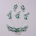 Elegant handmade green crystal bridal hair accessory set with leaf vine branch design - Stunning Photoshoot Set HS-J7085SGREEN