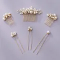 Handmade pearl bridal hair accessories set with gold pins and combs for wedding parties - Gentle and Sweet Set HS-J6909G