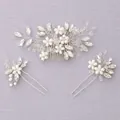 Handmade bridal hair accessory set with silver crystals and pearls on grey background - Retro French Style Set HS-J6971RG