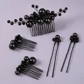 Elegant handmade black pearl bridal hair comb and pin set for formal evening wear - Exquisite Niche Hair Pin HS-J7138BLK