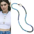 Collar gargantilla de cuentas de ábaco de piedra natural en tonos azules vibrantes - Azul Verde Mixto