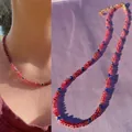 Collar artesanal de cuentas de piedra natural estilo dopamina con tonos rosas y azules - Rosa/Azul Oscuro