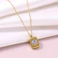 Elegant gold rectangular pendant necklace with sparkling heart zirconia for women fashion - Rectangular White Zirconia Heart Style / 18K Gold / Gold