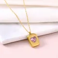 Elegant gold-plated necklace featuring a pink heart crystal pendant for women - Rectangular Pink Zirconia Heart Style / 18K Gold / Gold