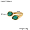 Bague ajustable style vintage avec gouttes vert émeraude en acier titane plaqué or haute qualité - ZB40650B9A10 - vert émeraude