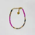 Kleurrijke gefacetteerde natuurstenen kralenarmband met gouden hartbedeltje voor vakantie - Paars kaki zwart gemengde stijl / Eén maat / 17+3cm / Gemengde Kleuren