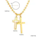 18k gold plated stainless steel double cross pendant necklace featuring bead chain - Gold Double Cross Bead Chain Necklace (NE2I4001G)