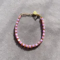 Bracelet empilable en pierres naturelles violettes et oranges pour vacances à la plage - Style de perles carrées violettes et perles rondes ambre orange / Taille unique / 17+3cm / Violet