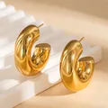 Elegant gold-plated stainless steel chunky hoop earrings for women. - Minimalist Hoop Earring (BJGE1360) / Gold