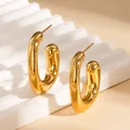 Minimalist chunky gold-tone C-shaped hoop earrings in polished stainless steel finish. - Thickened Geometric C-type Style (E1363) / Gold