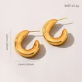 Elegant gold chunky C-shaped stainless steel hoop earrings shown with size and weight specs - Bold C-shaped Geometric Style (E1703) / Gold