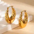 Minimalist gold crescent hoop earrings in polished stainless steel for women. - Geometric U-type Style (E1323) / Gold