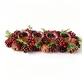 Detailed view of Christmas centerpiece candle holder with pinecones and red berries. - Style 5