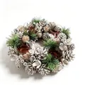 Close-up of a rustic Christmas wreath candle holder with pine cones and silver bells - Style 3 / 31*8*31