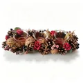 Festive Christmas wreath candle holder with red roses, pinecones, and three glass cups. - Style 1 / 40*9*16