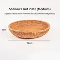 Cesta de frutas de ratán tejida a mano, tamaño mediano, 22 cm, bandeja redonda plana - Bandeja de Frutas Poco Profunda / Mediano (22x4cm)