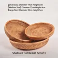 Juego de tres bandejas de fruta redondas de ratán tejidas en tamaños pequeño mediano y grande - Juego de Bandejas de Frutas / Set de tres piezas