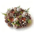Natural pinecone Christmas wreath candle holder with four glass cups and white berries - Style 6 / 31*8*31cm