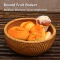 Cesta redonda de ratán vietnamita para fruta, pan y almacenamiento, tamaño mediano - Cesta de Frutas Redonda / Mediano (23x9cm)