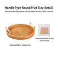 Bandeja redonda pequeña de ratán con asas y 100 hojas de papel antigrasa para comida - Estilo con Asa y Papel Kraft / Pequeño (22x3cm) + 100pzs