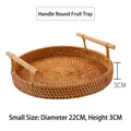 Bandeja de frutas redonda de ratán tejido de 22 cm con asas de madera para decorar - Estilo con Asa y Papel / Pequeño (22x3cm) + 50pzs