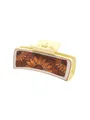 Pince à cheveux style Western avec motif tournesol en cuir sur une base jaune crème - Style Cactus Tournesol (90100)