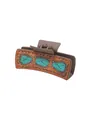 Pince à cheveux de style western avec incrustation en cuir brun et motif turquoise - Style à Texture Turquoise Ethnique (90101)