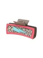 Pince à cheveux rectangulaire en similicuir léopard avec motif éclair bleu élégant pour femmes - Style Patchwork Léopard et Éclair (90190)