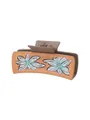 Pince à cheveux style Western avec patch en cuir floral marron et orange clair - Style Fleur de Cactus Orange (90264)
