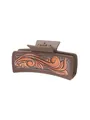 Pince à cheveux style Western en cuir marron avec motif floral vintage sculpté - Style Vintage à Motifs de Volutes Orange-Rouge (90265)