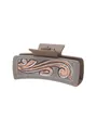 Pince à cheveux style Western en cuir avec motif à volutes embossé couleur kaki - Style à Motif de Volutes Brunes (90267)