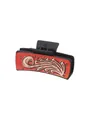 Pince à cheveux élégante en cuir rouge style western avec motifs floraux gravés - Style Volutes en Cuir Rouge Mat Noir (90084)