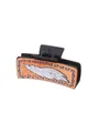 Pince à cheveux rectangulaire en cuir style western avec un motif de plume blanche - Style Plume Blanche en Cuir Marron Orangé (90066)