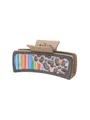 Grande pince à cheveux mate beige avec motif léopard et incrustation en cuir arc-en-ciel - Style Rayures Arc-en-ciel et Léopard (90259)