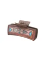 Pince à cheveux style Western en similicuir marron avec motif flèche et turquoise - Style Géométrique Flèche et Turquoise (90161)
