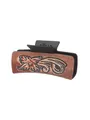 Pince à cheveux en cuir marron style occidental avec motif floral vintage pour femmes - Style de sculpture de fleurs et de vignes vintage (90250)