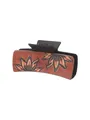 Pince à cheveux style western avec un motif tournesol en cuir vintage sur une base noire - Style vintage floral tournesol (90251)