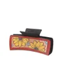 Pince à cheveux style Western en cuir avec motif de tournesol jaune vif - Style à texture de cuir tournesol avec bordure rouge (90237)