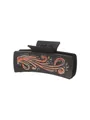 Grande pince à cheveux noire mate avec un motif floral orange de style vintage Western - Style à Motif de Volutes Rétro Orange-Brun (90241)