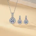 Elegant silver jewelry set featuring round zircon halo necklace and matching stud earrings - 2-Piece Set (Necklace+Earrings) / Silver (White Zirconia)
