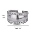 Bracelet manchette large en acier inoxydable argenté, largeur 33 mm et diamètre intérieur 55 mm - Style Surface Lisse Bord Torsadé (B1940P)
