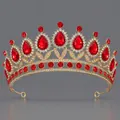 Luxe vintage bruiloftskroon tiara met traanvormige rode kristallen en fonkelende strass - Rode Zirkoon