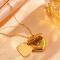 Elegante collana con medaglione a cuore in acciaio inossidabile dorato con inserto. - Stile Lucido Senza Scritte(9)