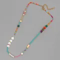 Detailed view of handmade beaded necklace with shell hearts and colorful gemstones - Seed Bead Pearl Shell Necklace / 38+5cm / Colorful
