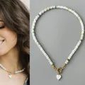 Handmade colorful beaded necklace with shell heart pendant and 18k gold plated clasp - Heart Shell Pendant Necklace / 43cm / White